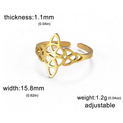 Hot Selling Product Titanium Steel Cut Hollow Single Layer Witch Knot Ring 304 Material Stainless Steel Open Adjustable Ring