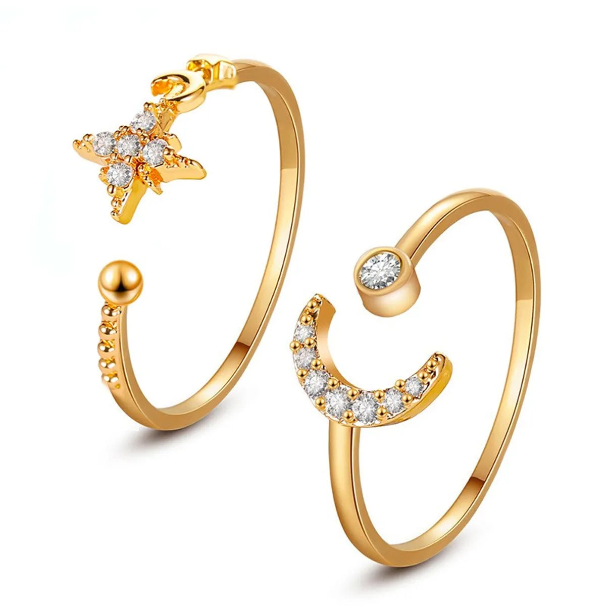 Hot Selling Simple Star Moon Ring Classic Opening Adjustable Finger Ring Wholesale Gooddiy