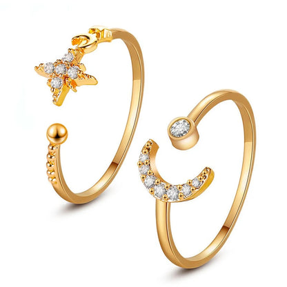 Hot Selling Simple Star Moon Ring Classic Opening Adjustable Finger Ring Wholesale Gooddiy