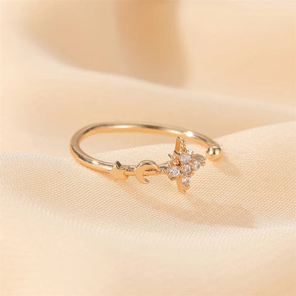 Hot Selling Simple Star Moon Ring Classic Opening Adjustable Finger Ring Wholesale Gooddiy