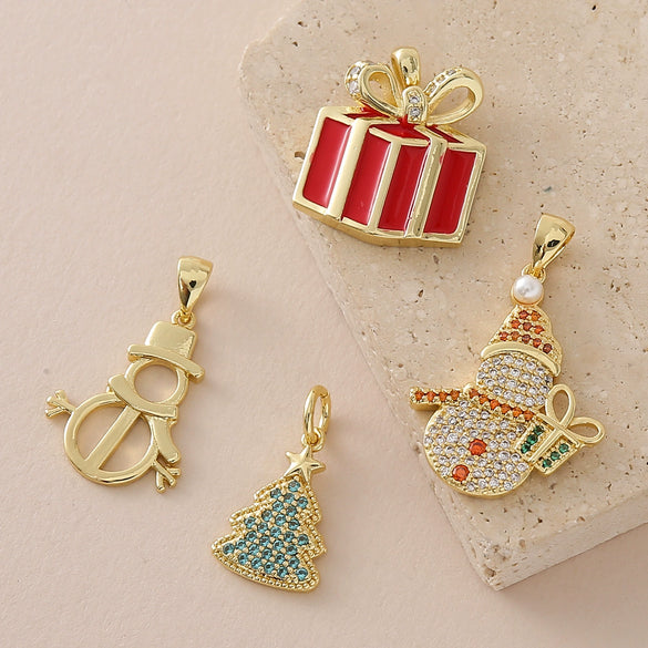 Hotselling Copper Goldplated Snowman Snowflake Christmas Tree Pendant Bracelet Necklace Diy Jewelry Accessories