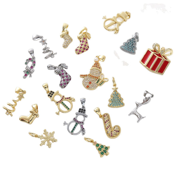 Hotselling Copper Goldplated Snowman Snowflake Christmas Tree Pendant Bracelet Necklace Diy Jewelry Accessories