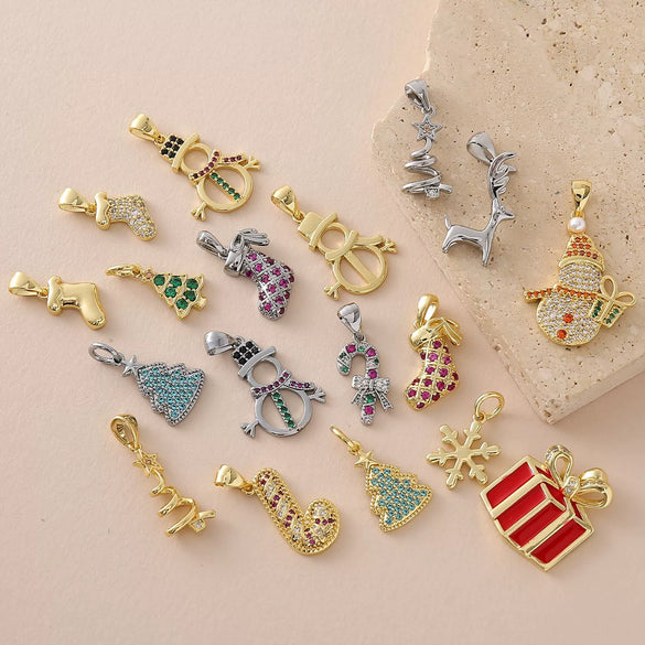 Hotselling Copper Goldplated Snowman Snowflake Christmas Tree Pendant Bracelet Necklace Diy Jewelry Accessories