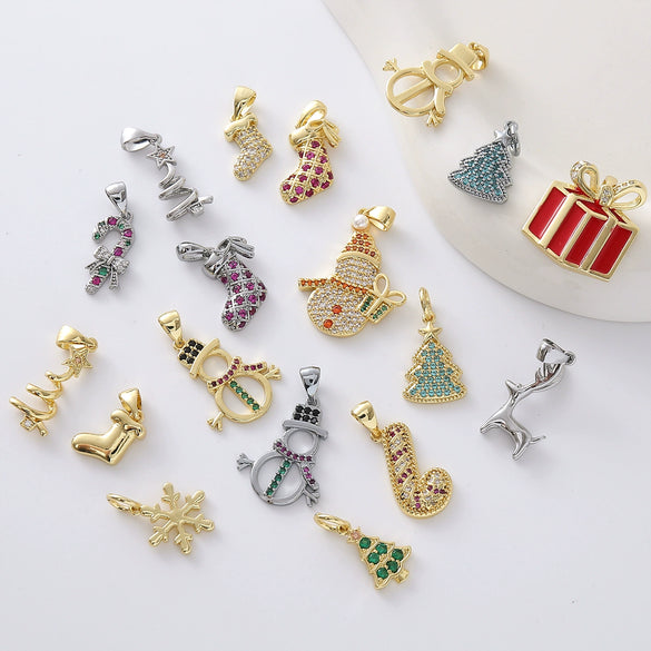 Hotselling Copper Goldplated Snowman Snowflake Christmas Tree Pendant Bracelet Necklace Diy Jewelry Accessories
