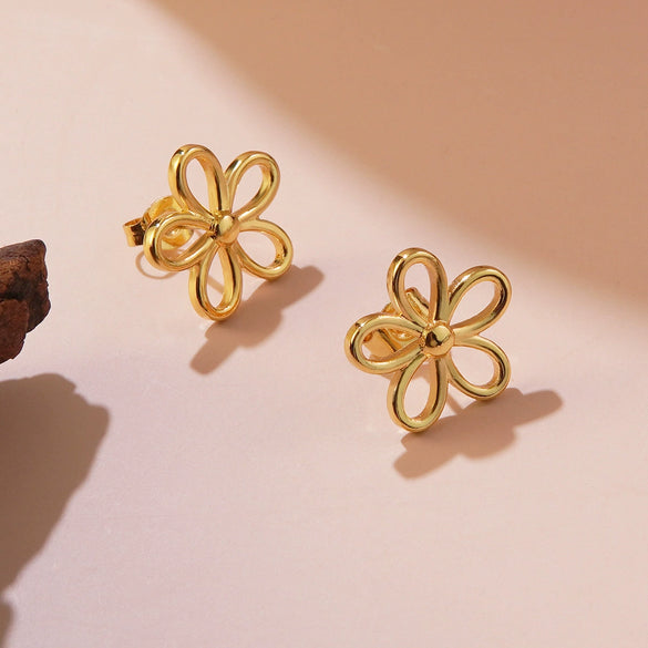 Hotselling Earrings Sweet Style Cut Out Fiveleaf Flower Stamping Design