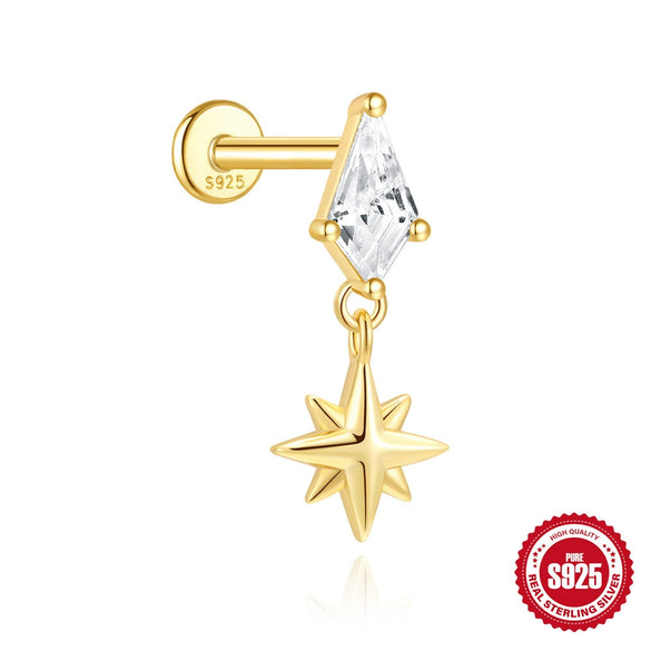Hotselling Luxury S925 Sterling Silver Clover Tassel Splicing Geometric Cartilage Piercing Earrings With Zirconia Design