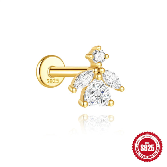 Hotselling Luxury S925 Sterling Silver Clover Tassel Splicing Geometric Cartilage Piercing Earrings With Zirconia Design