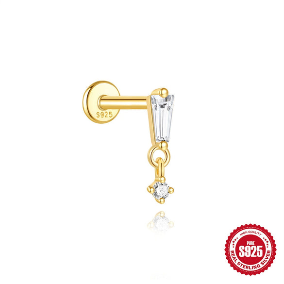 Hotselling Luxury S925 Sterling Silver Clover Tassel Splicing Geometric Cartilage Piercing Earrings With Zirconia Design