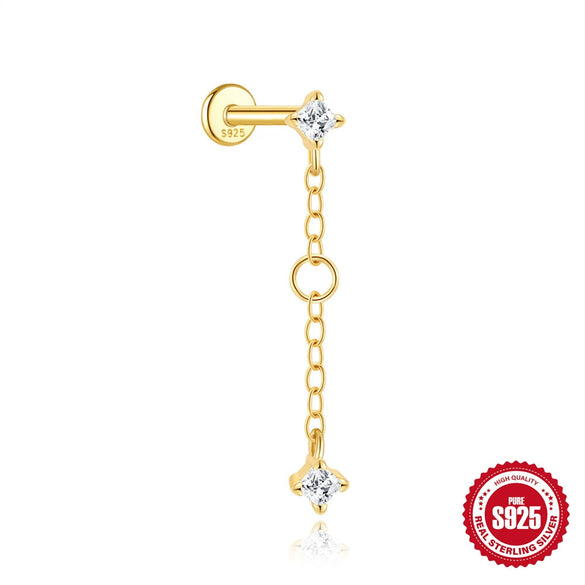 Hotselling Luxury S925 Sterling Silver Clover Tassel Splicing Geometric Cartilage Piercing Earrings With Zirconia Design