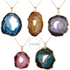 Hotselling Natural Stone Crystal Bud Pendant Electroplated Edge Stripe Color Agate Crystal Cave Original Stone Slice Necklace