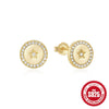 Hotselling 925 Sterling Silver Round Geometric Diamond Stud Earrings With Flower Pattern And Electroplating For Women