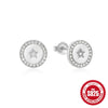 Hotselling 925 Sterling Silver Round Geometric Diamond Stud Earrings With Flower Pattern And Electroplating For Women