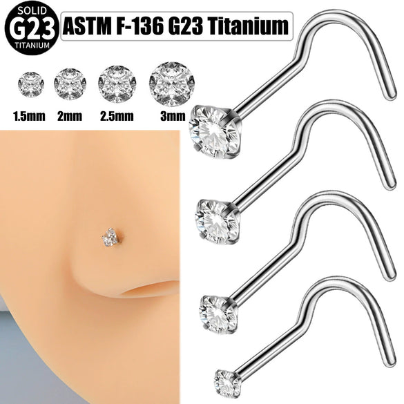 Human Body Puncture Nose Nail Jewelry G23 Titanium Grasping Round Zircon Polishing With Letters Numbers Text Pattern Unisex