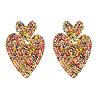 Hyperbole Heart-shaped Inlaid Rhinestone Alloy Stud Earrings