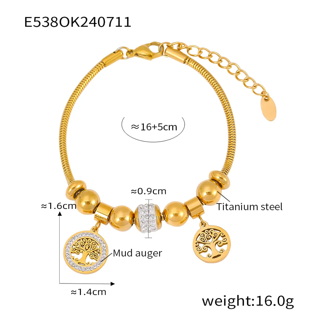 IG Style Artistic Star Moon Life Tree 304 Stainless Steel 18K Gold Plated Rhinestones Bracelets In Bulk