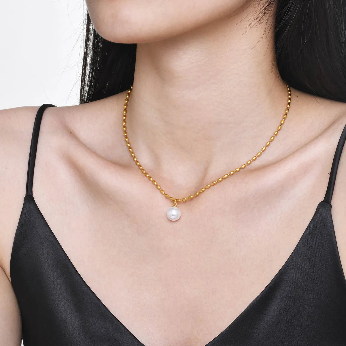 Ig Style Baroque Style Solid Color Stainless Steel Polishing Plating Inlay Artificial Pearls 18k Gold Plated Pendant Necklace