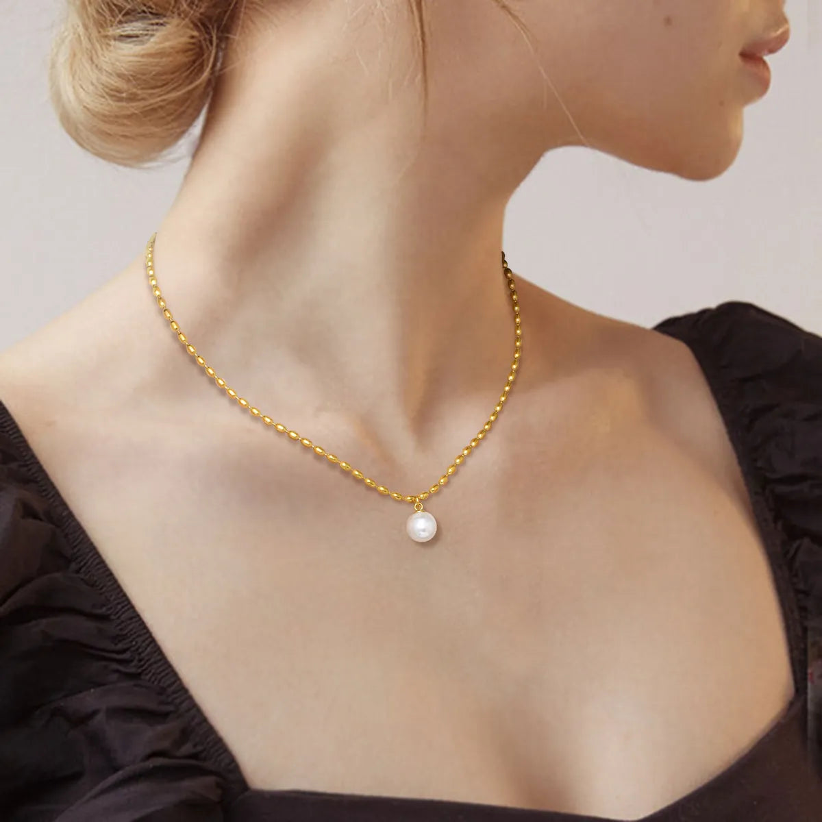 Ig Style Baroque Style Solid Color Stainless Steel Polishing Plating Inlay Artificial Pearls 18k Gold Plated Pendant Necklace