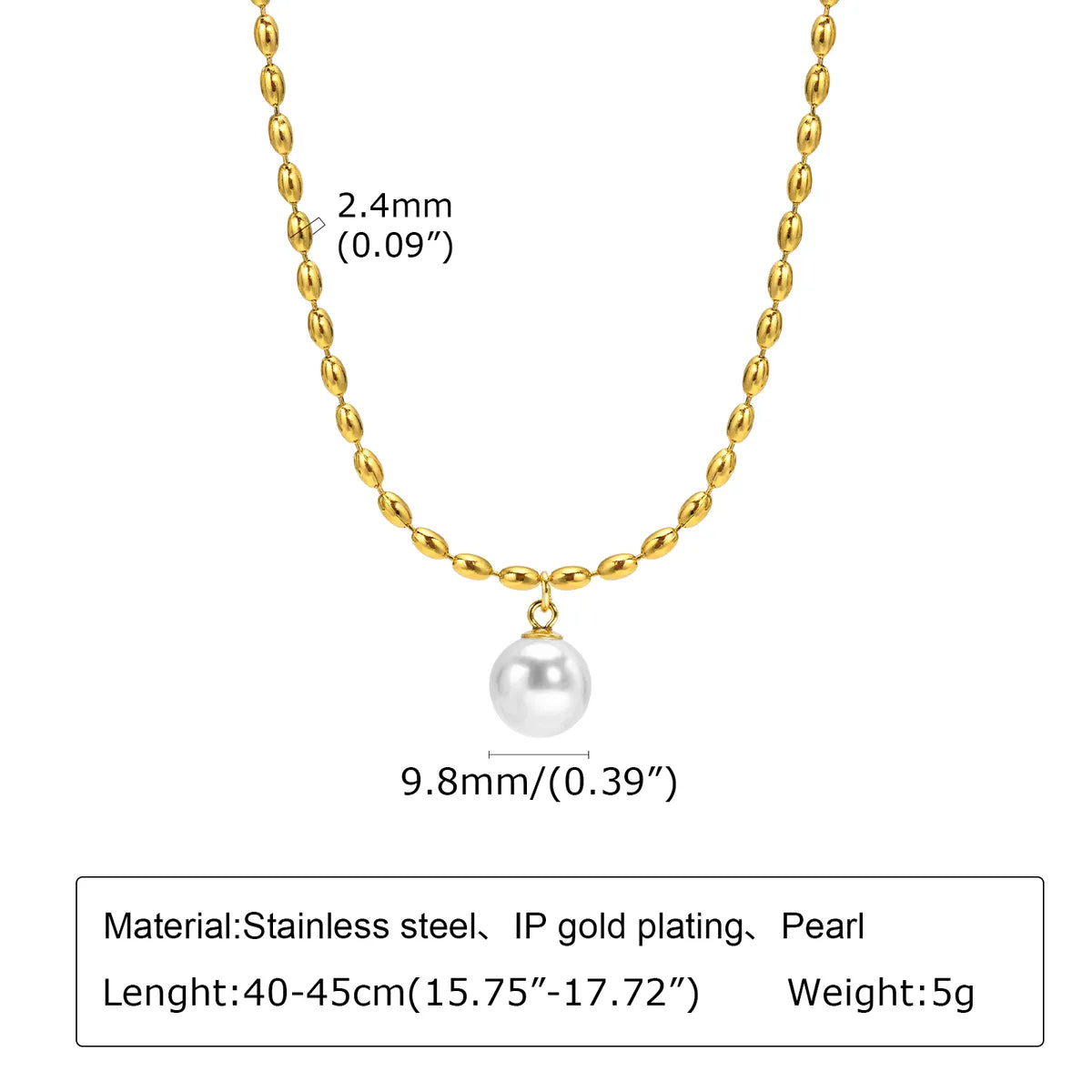 Ig Style Baroque Style Solid Color Stainless Steel Polishing Plating Inlay Artificial Pearls 18k Gold Plated Pendant Necklace