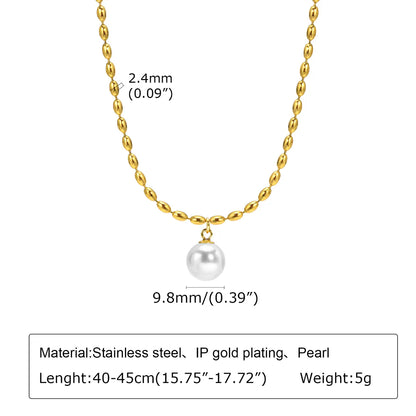 Ig Style Baroque Style Solid Color Stainless Steel Polishing Plating Inlay Artificial Pearls 18k Gold Plated Pendant Necklace