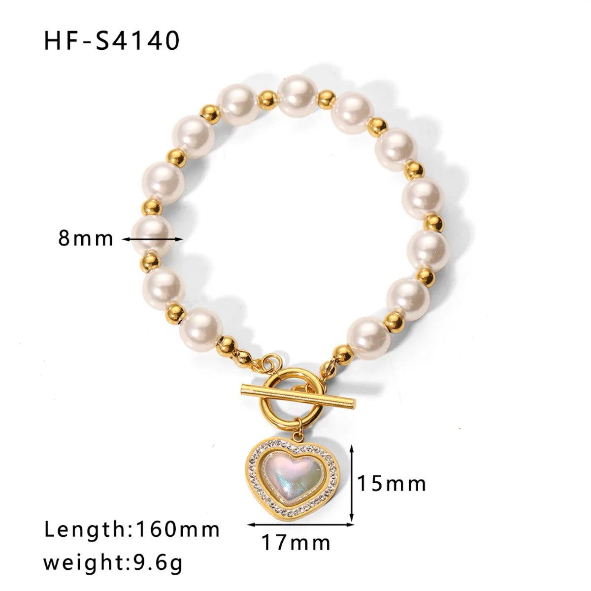 IG Style Basic Classic Style Geometric Heart Shape Stainless Steel 18K Gold Plated Artificial Pearls Bracelets In Bulk