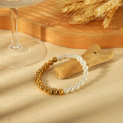 IG Style Basic Commute Solid Color 304 Stainless Steel Artificial Pearl 18K Gold Plated Artificial Pearls Bracelets In Bulk