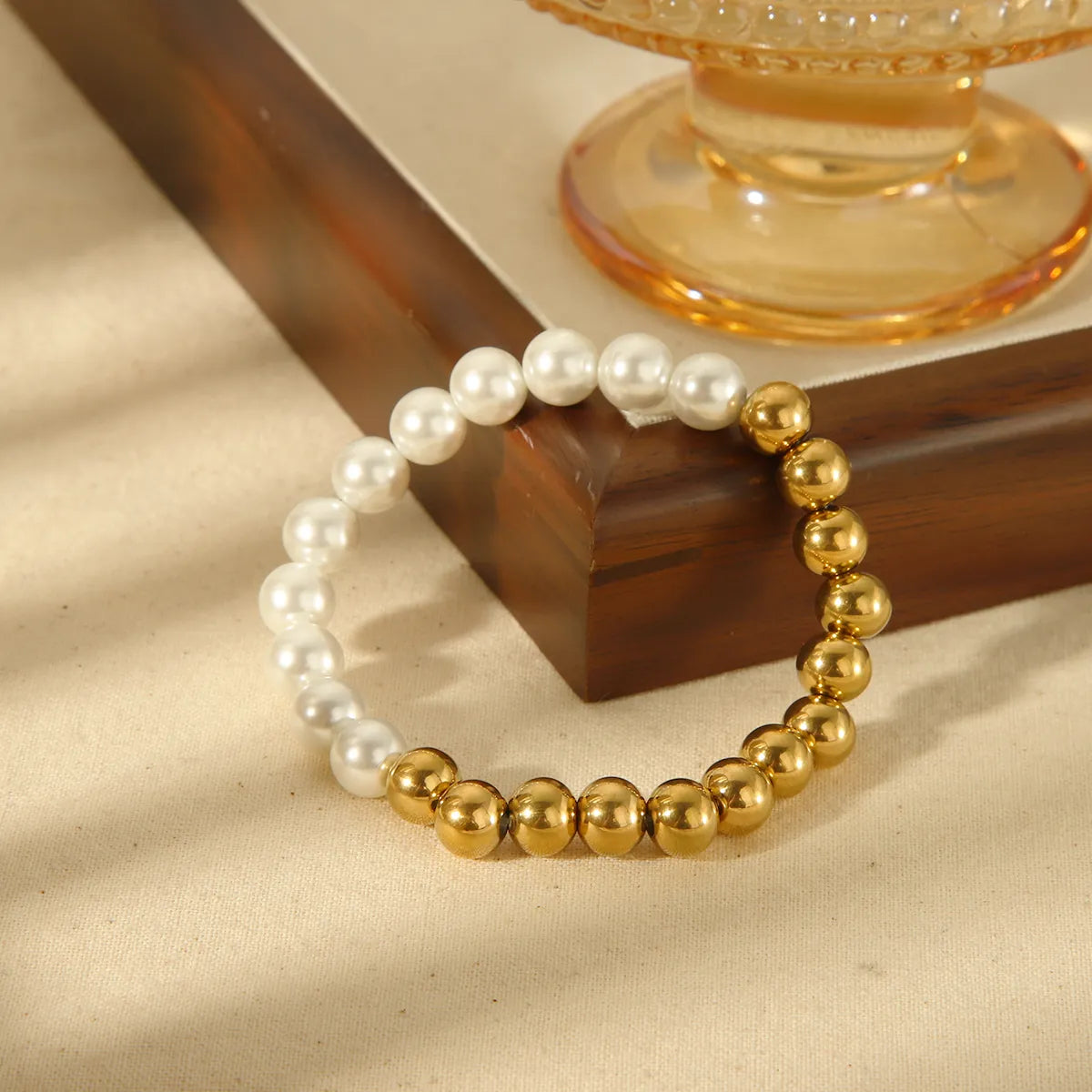 IG Style Basic Commute Solid Color 304 Stainless Steel Artificial Pearl 18K Gold Plated Artificial Pearls Bracelets In Bulk