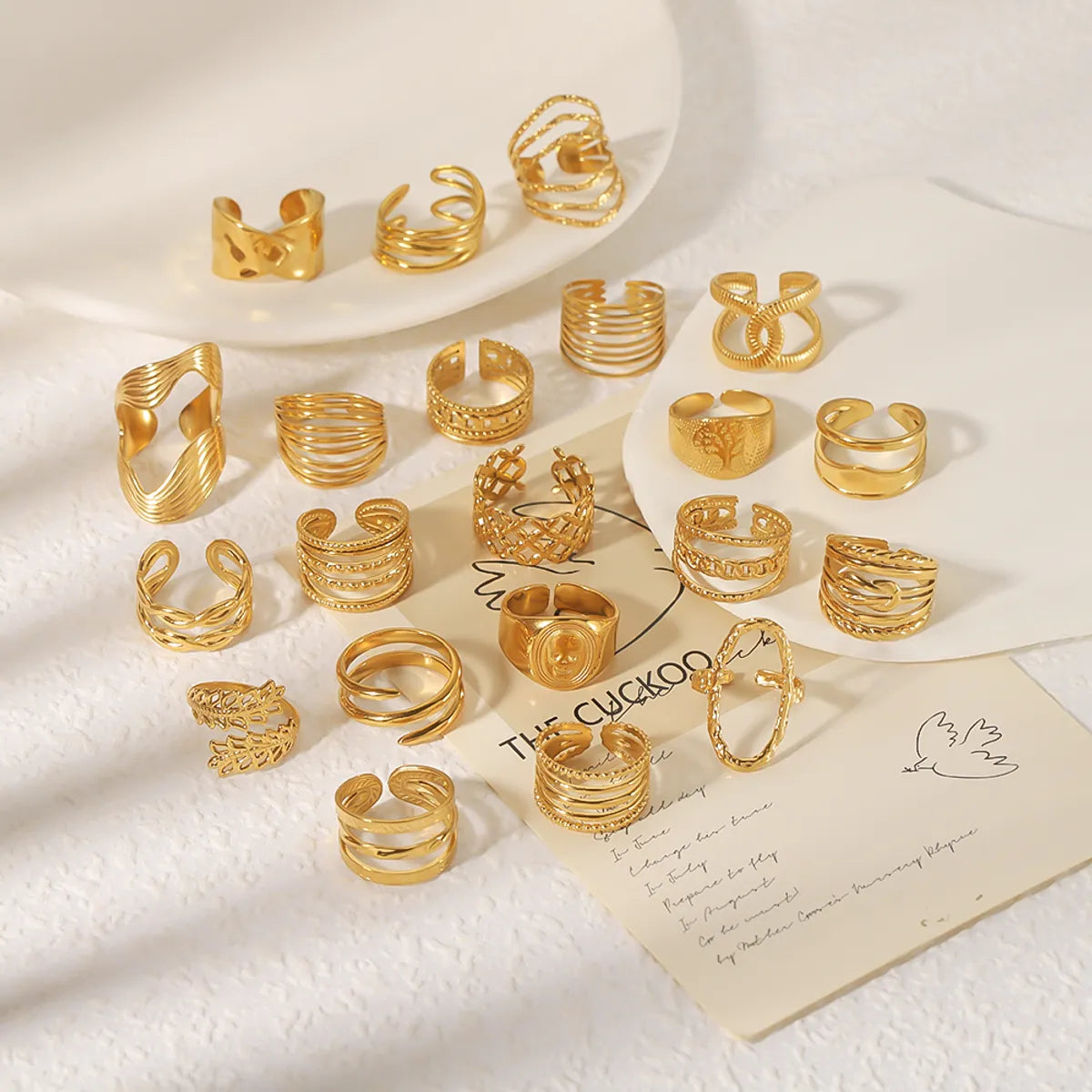 Ig Style Basic Simple Style Tree Symbol Lingge Stainless Steel Plating 18k Gold Plated Open Rings