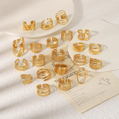 Ig Style Basic Simple Style Tree Symbol Lingge Stainless Steel Plating 18k Gold Plated Open Rings