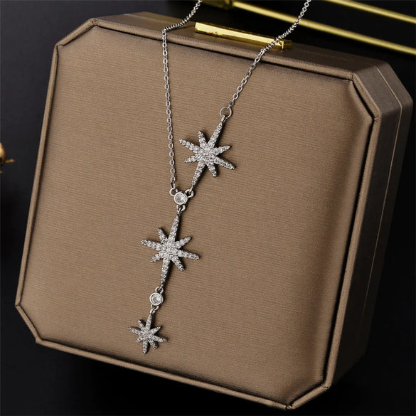 Ig Style Basic Star Titanium Steel Inlay Zircon Necklace
