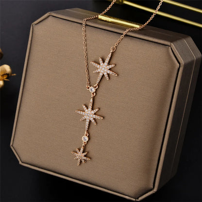 Ig Style Basic Star Titanium Steel Inlay Zircon Necklace