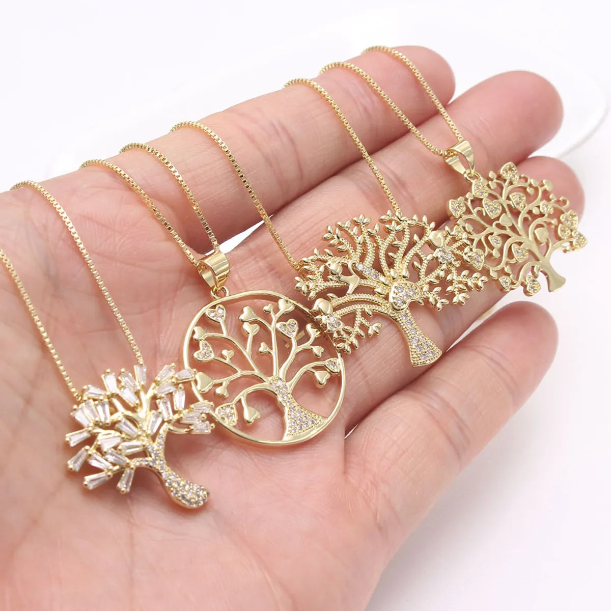 Ig Style Basic Streetwear Tree Copper Gold Plated Zircon Pendant Necklace In Bulk