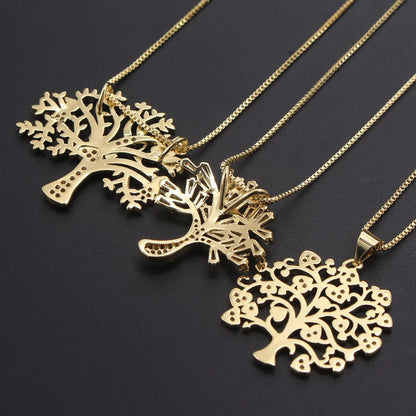 Ig Style Basic Streetwear Tree Copper Gold Plated Zircon Pendant Necklace In Bulk