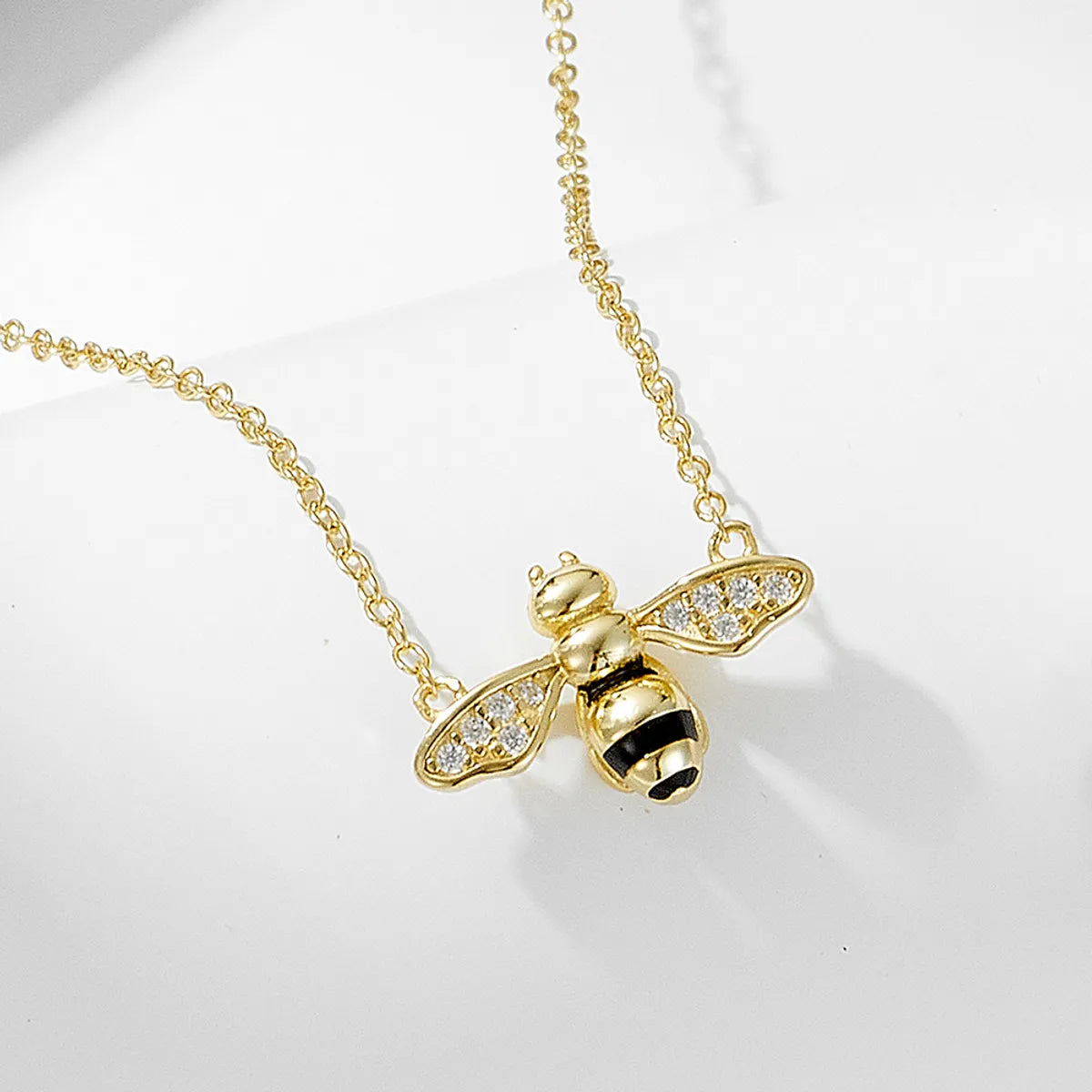 Ig Style Bee Sterling Silver Epoxy Plating Inlay Zircon 14k Gold Plated Rose Gold Plated Pendant Necklace