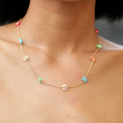 Ig Style Bohemian Sweet Flower Plastic Copper Beaded Handmade Plating 18k Gold Plated Necklace