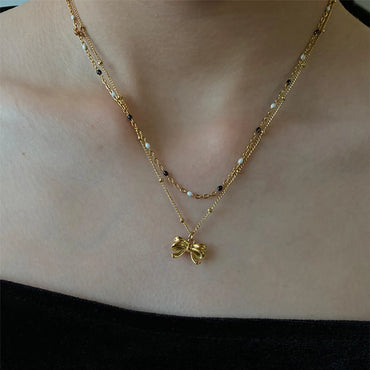 304 Stainless Steel 18K Gold Plated IG Style Plating Bow Knot Necklace