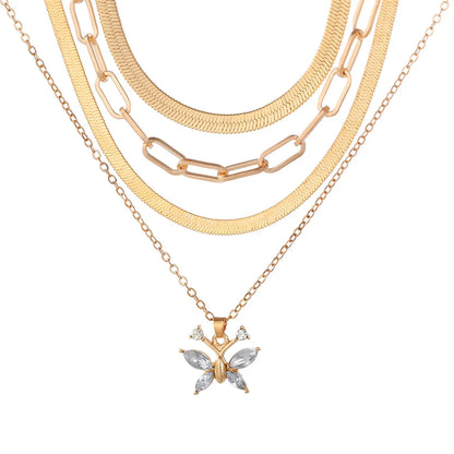 Ig Style Butterfly Alloy Plating Inlay Rhinestones Women's Layered Necklaces