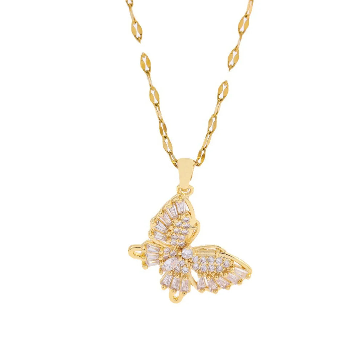 Ig Style Butterfly Stainless Steel Plating Inlay Zircon 18k Gold Plated Pendant Necklace