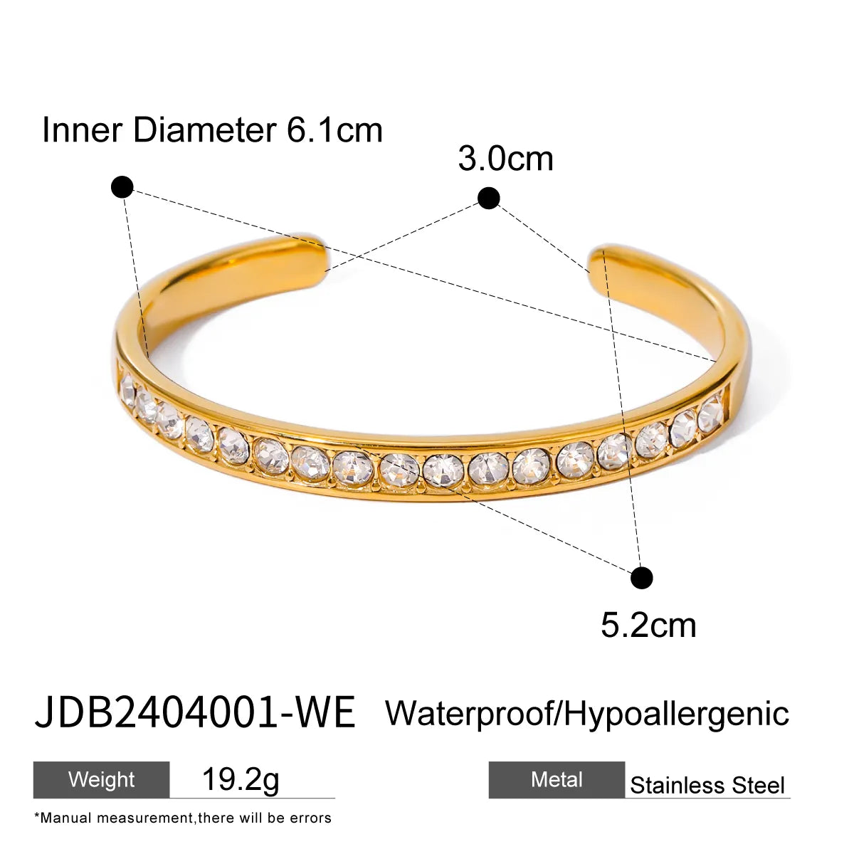 IG Style C Shape 316 Stainless Steel  18K Gold Plated Rhinestones Cuff Bracelets In Bulk