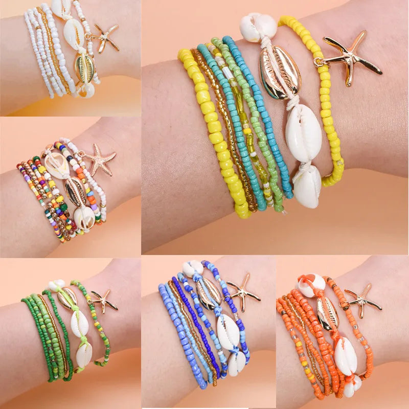 IG Style Casual Beach Starfish Shell Alloy Seed Bead Wholesale Bracelets