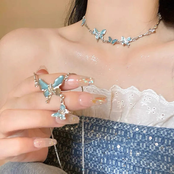 IG Style Casual Butterfly Artificial Gemstones Moonstone Alloy Wholesale Necklace