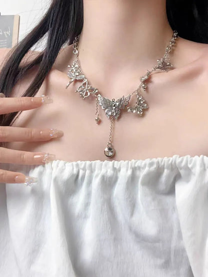 IG Style Casual Butterfly Artificial Gemstones Moonstone Alloy Wholesale Necklace