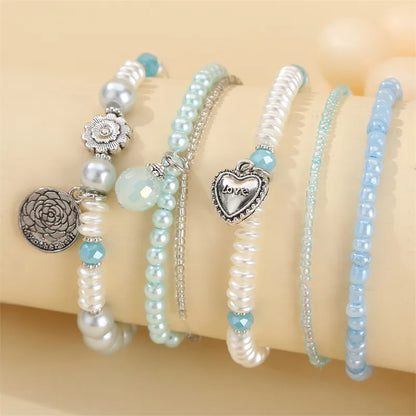 IG Style Casual Commute Heart Shape Flower Alloy Glass Wholesale Bracelets