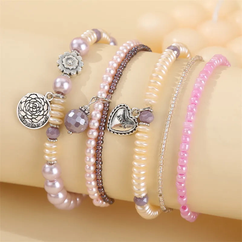 IG Style Casual Commute Heart Shape Flower Alloy Glass Wholesale Bracelets