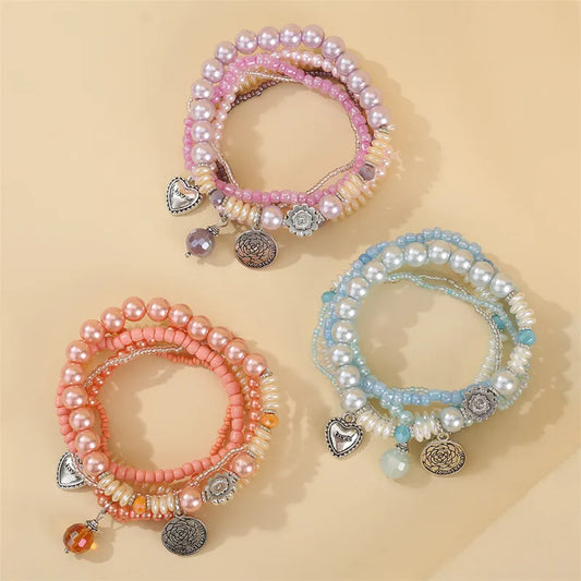 IG Style Casual Commute Heart Shape Flower Alloy Glass Wholesale Bracelets