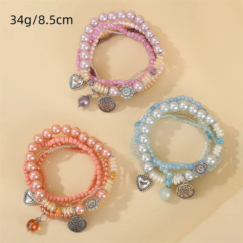 IG Style Casual Commute Heart Shape Flower Alloy Glass Wholesale Bracelets