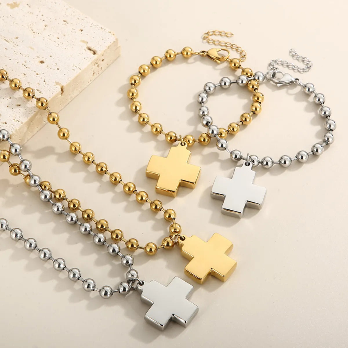 Ig Style Casual Cross Titanium Steel Plating Bracelets Necklace