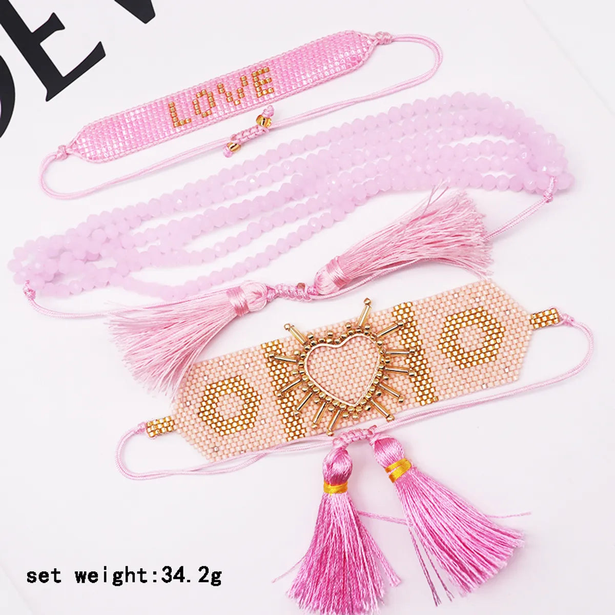 IG Style Casual Elegant Letter Heart Shape Artificial Crystal Glass Beaded Knitting Tassel Women's Bracelets