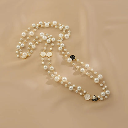 Ig Style Casual Flower Alloy Pearl Women's Sweater Chain Necklace