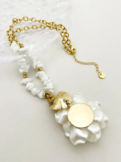 Ig Style Casual Flower Stainless Steel Shell Beaded Plating Inlay Pearl Gold Plated Pendant Necklace