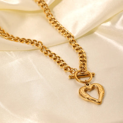 Ig Style Casual Heart Shape Stainless Steel Toggle Plating Hollow Out 18k Gold Plated Pendant Necklace